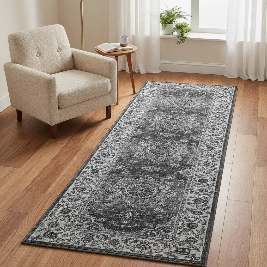 Tapis oriental vintage gris ou bleu