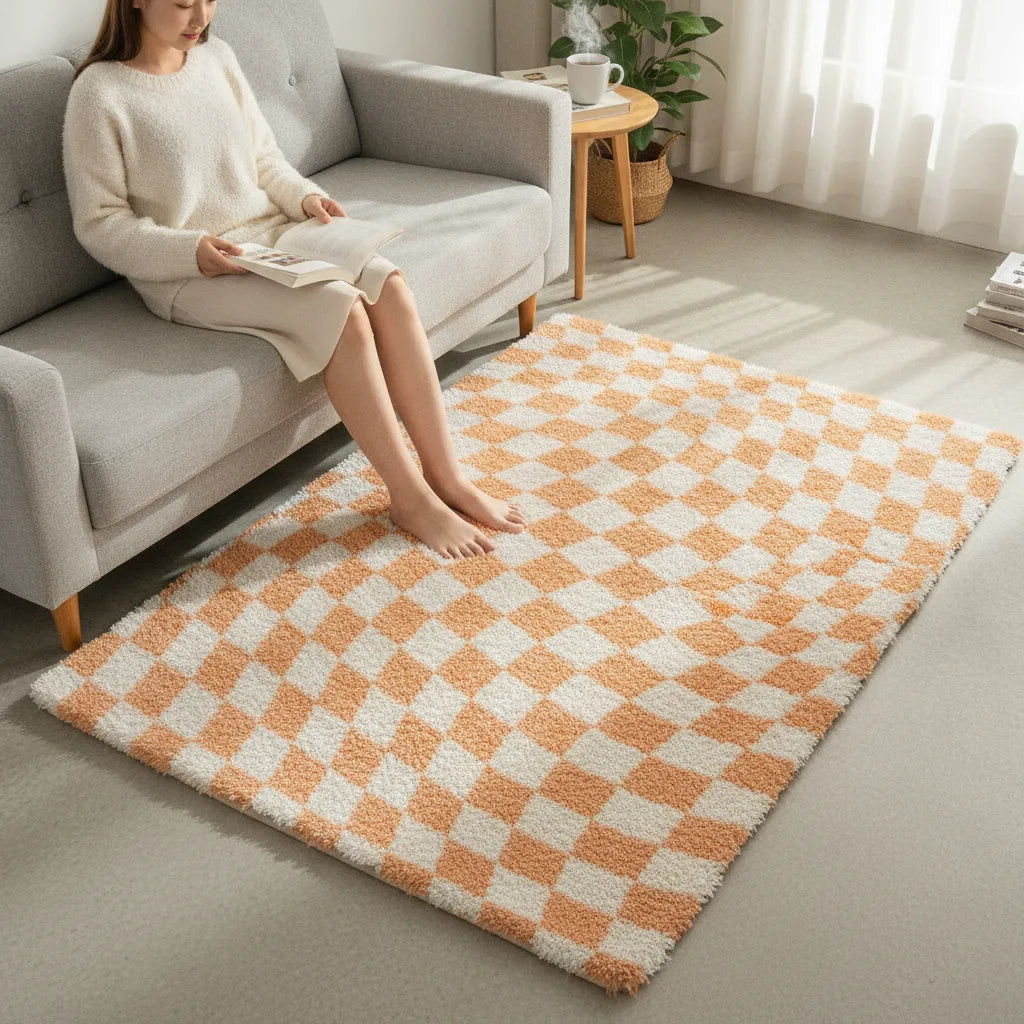 Tapis salon damier rétro tout doux