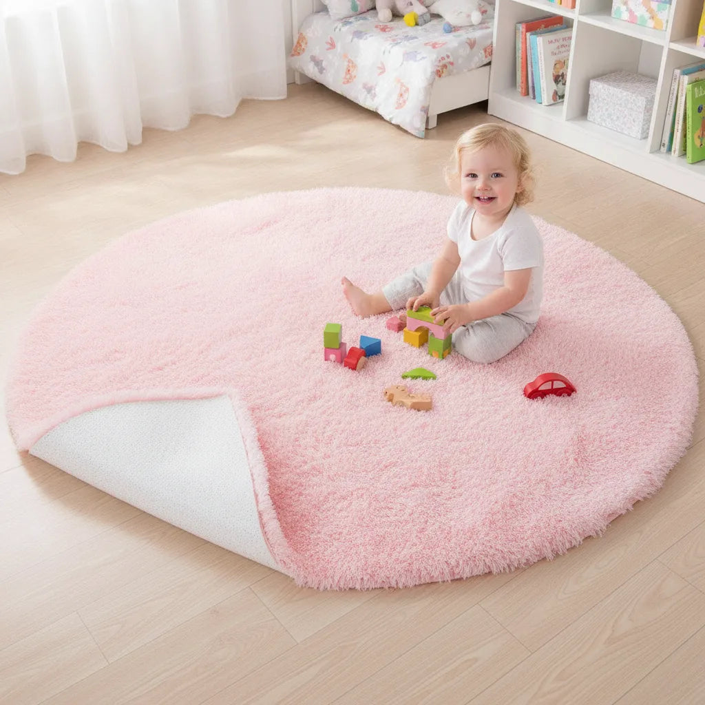 Tapis rond enfant à poils longs