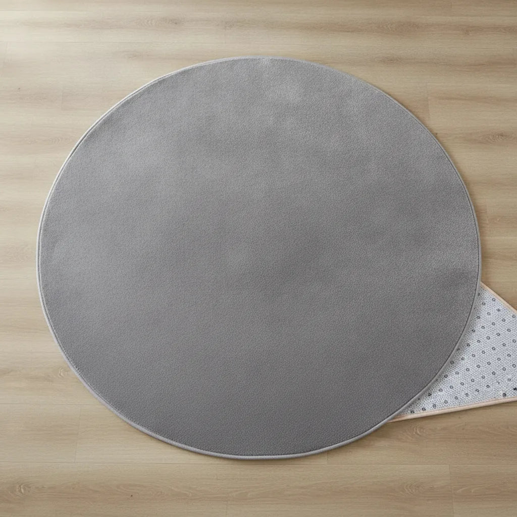 Tapis rond velours uni gris