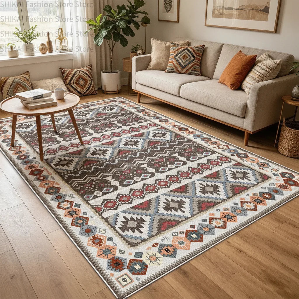 Tapis salon bohème rayé velours court
