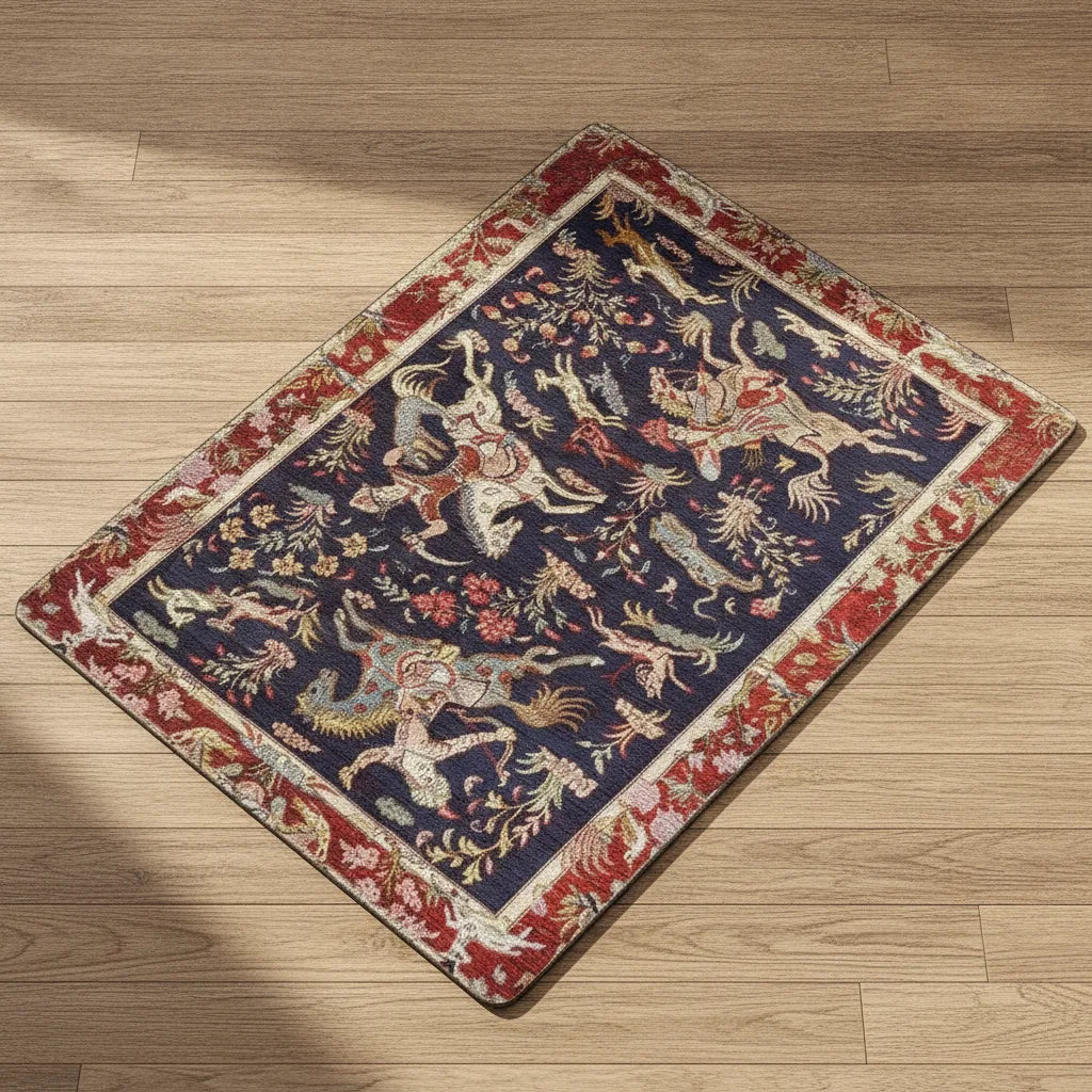 Tapis persan vintage au motif médiéval