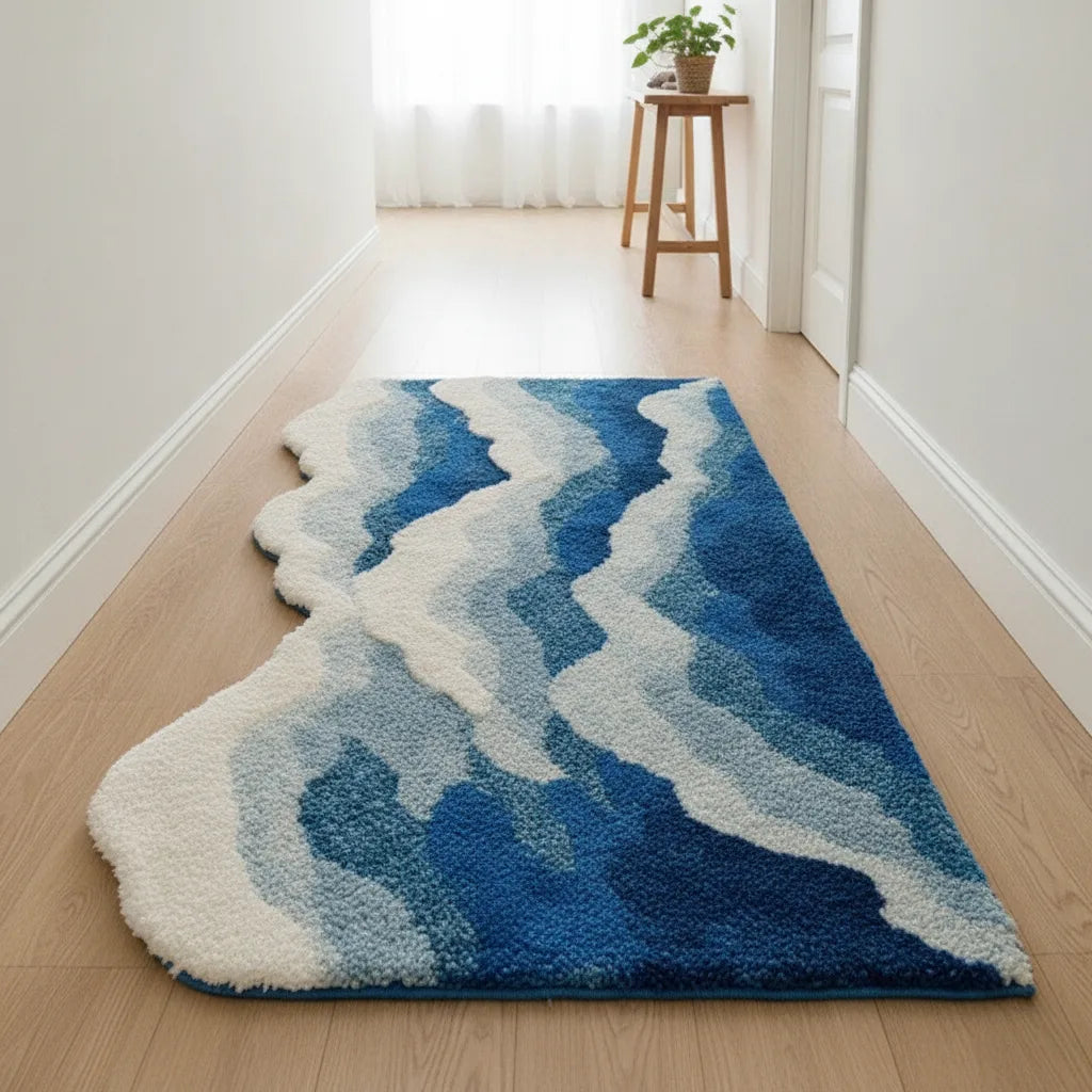 Tapis de couloir vague bleue