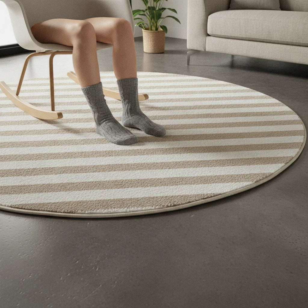Tapis rond moderne rayé lavable