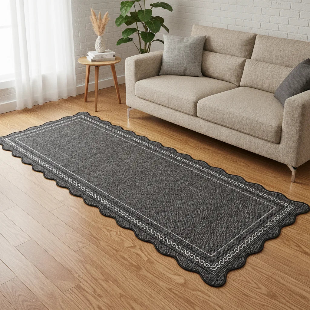 Tapis salon uni à bords festonnés