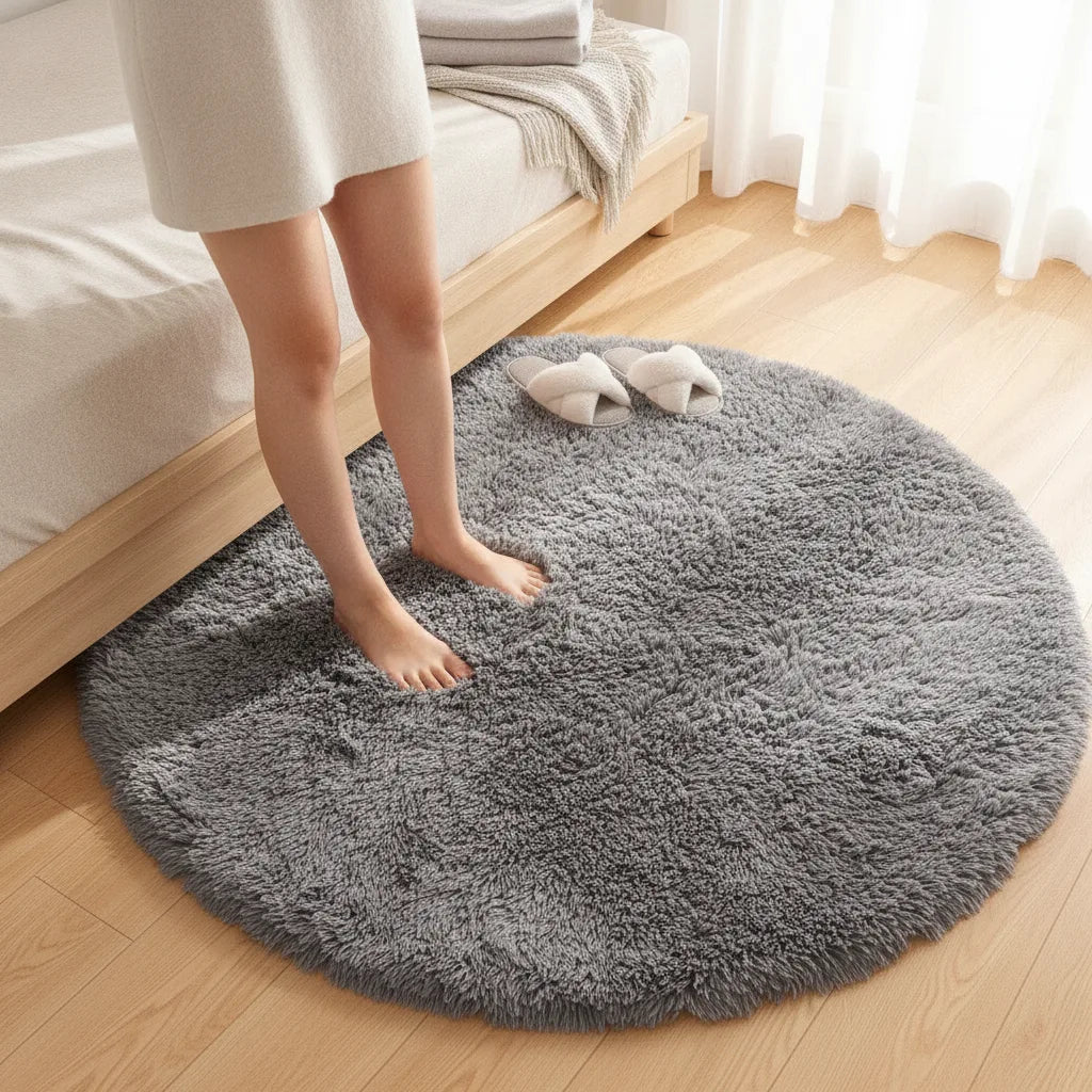 Tapis rond shaggy poils longs
