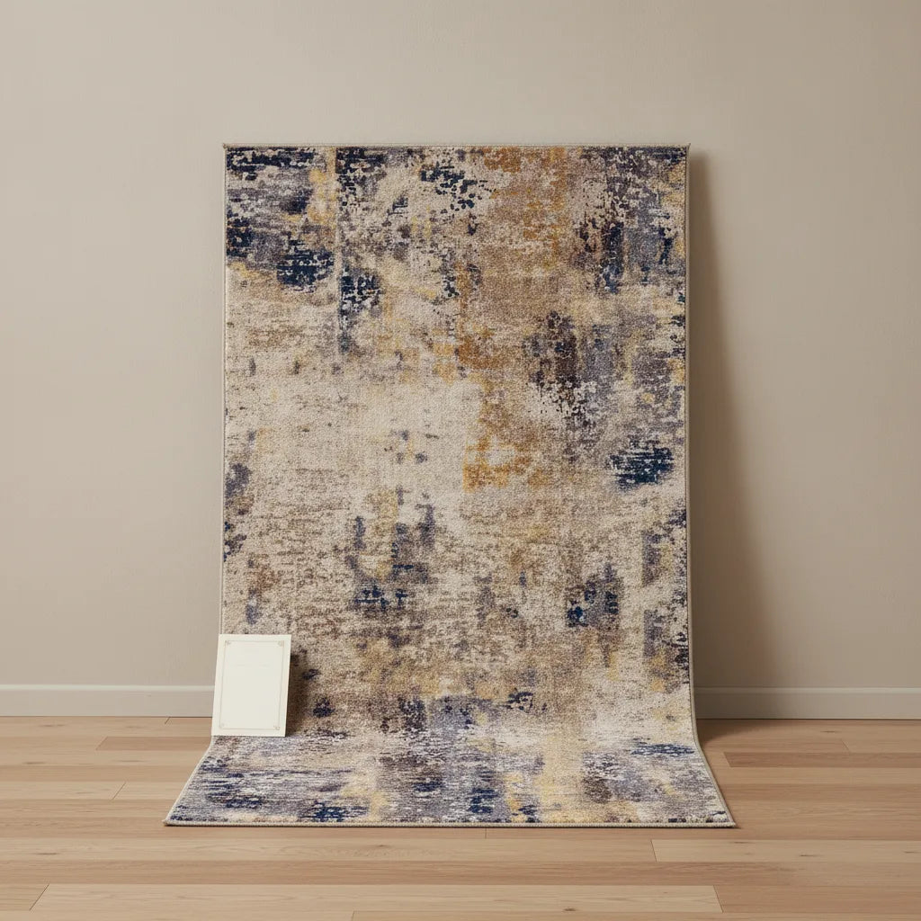 Tapis de salon abstrait bleu lavable