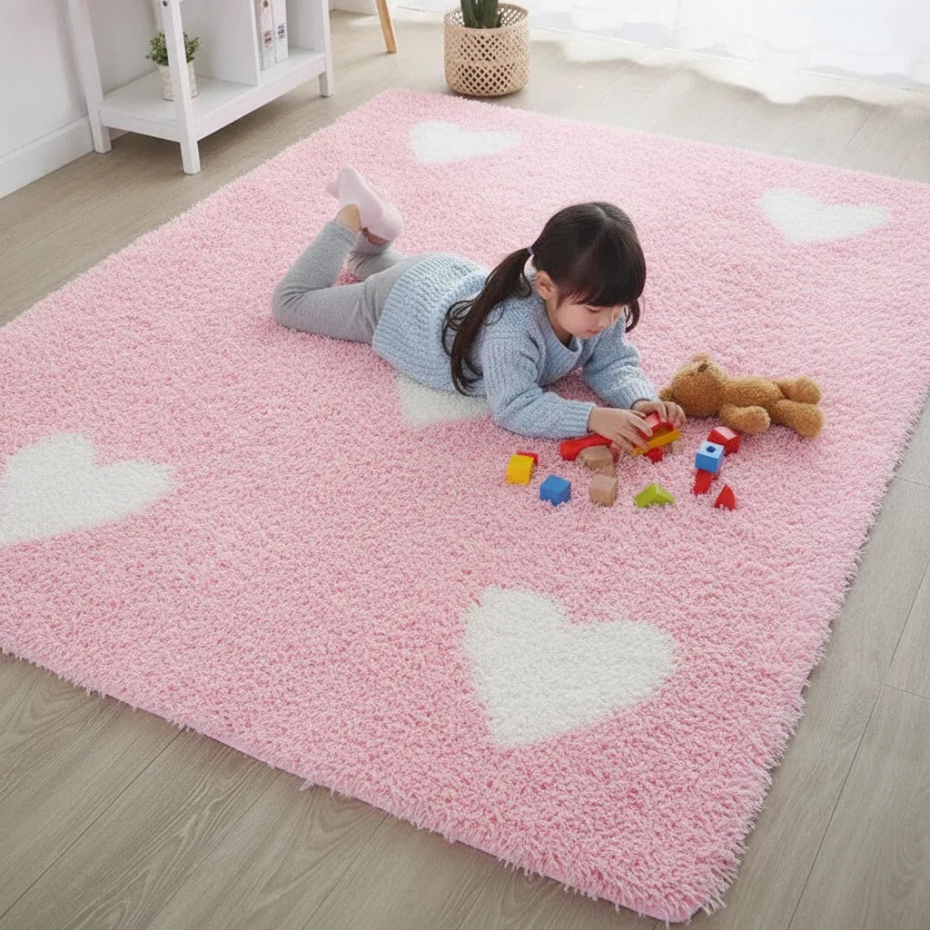 Tapis enfant cœurs à poils longs