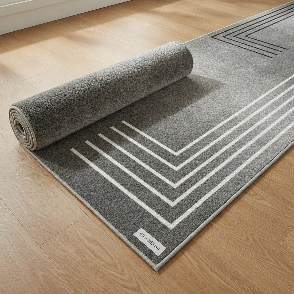 Tapis de couloir gris motif géométrique