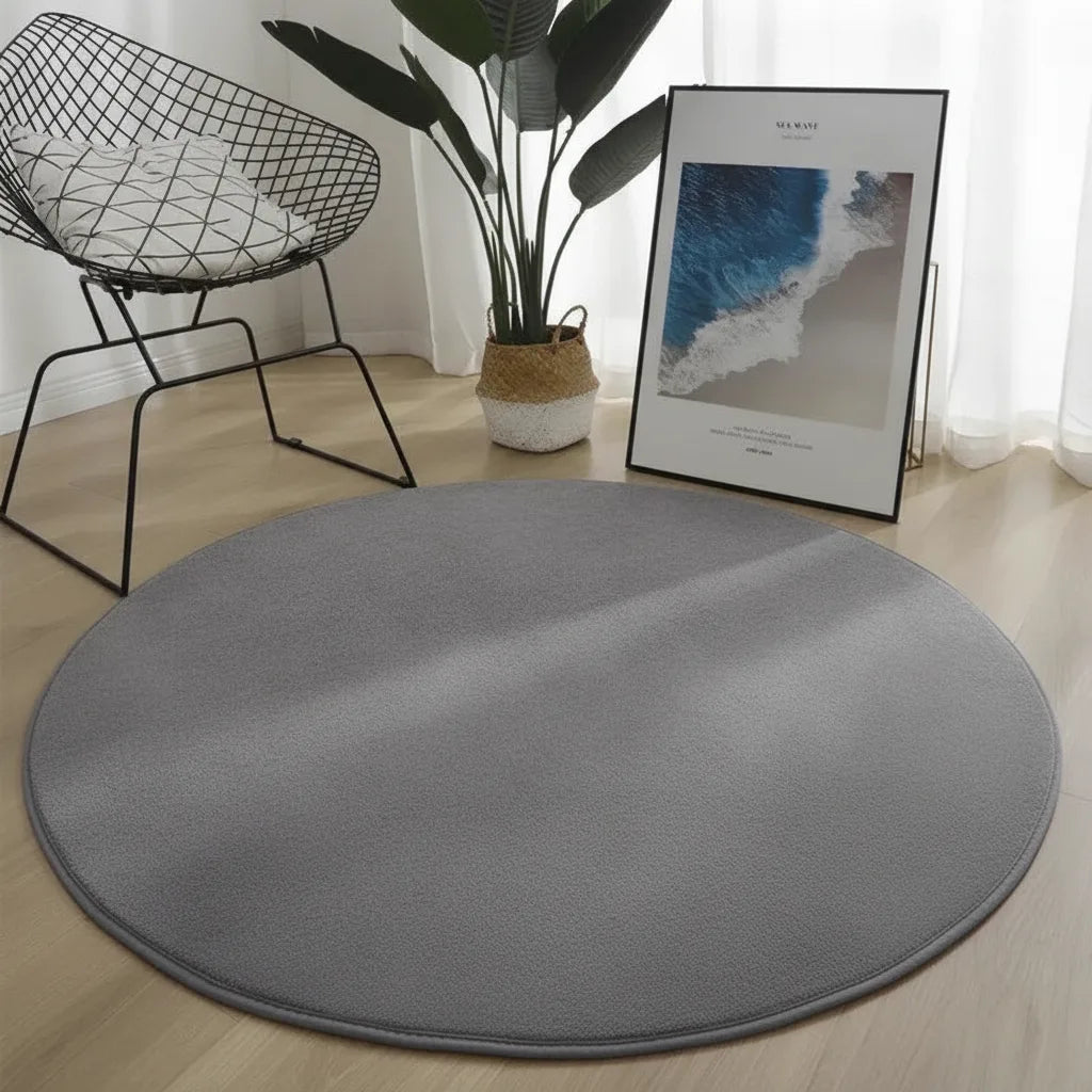 Tapis rond velours uni gris