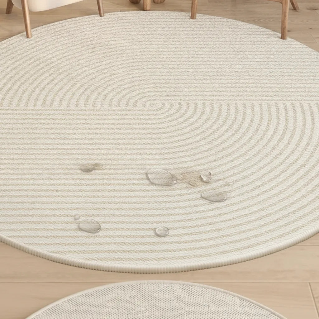 Tapis rond moderne rayé lavable