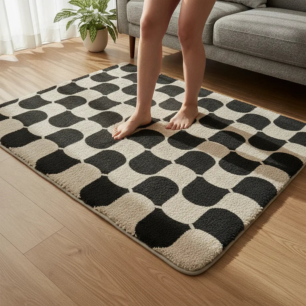 Tapis salon damier rétro tout doux