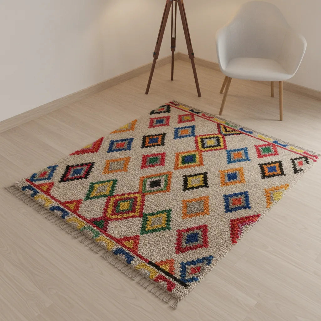 Tapis berbère coloré motif géométrique