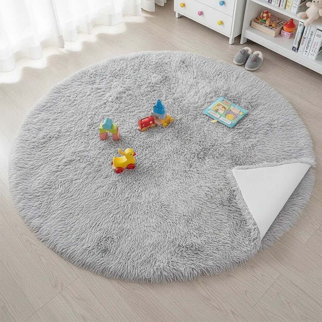 Tapis rond enfant à poils longs