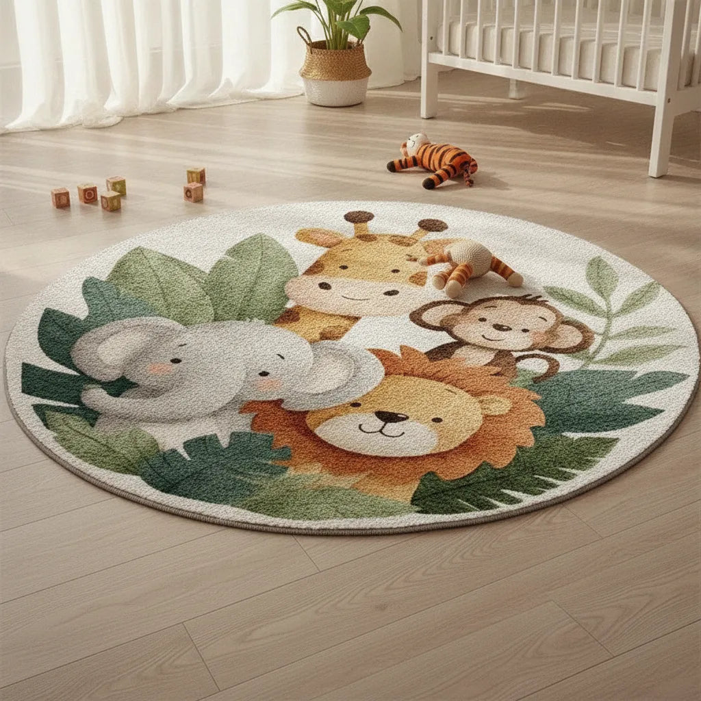 Tapis rond enfant animaux de la jungle