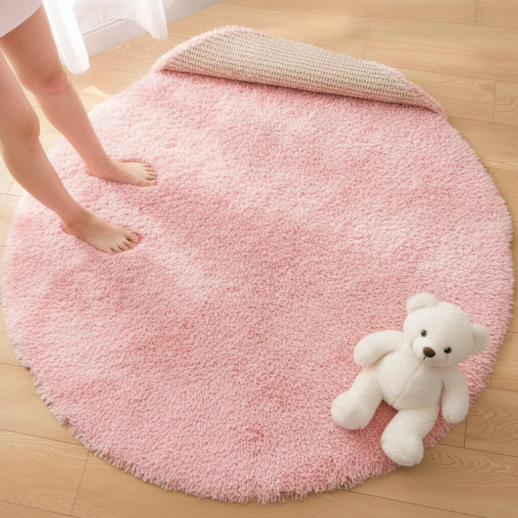 Tapis rond shaggy poils longs