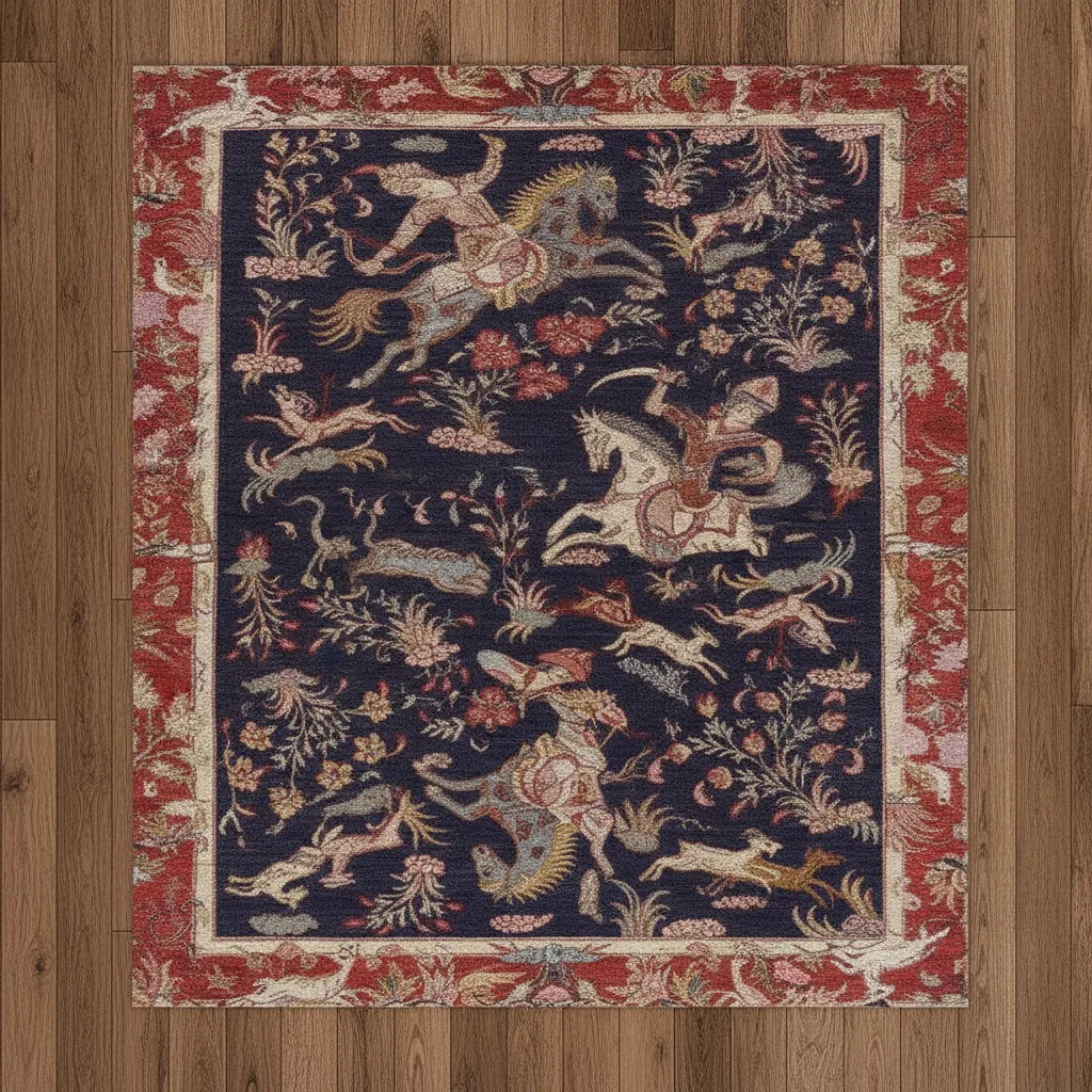 Tapis persan vintage au motif médiéval