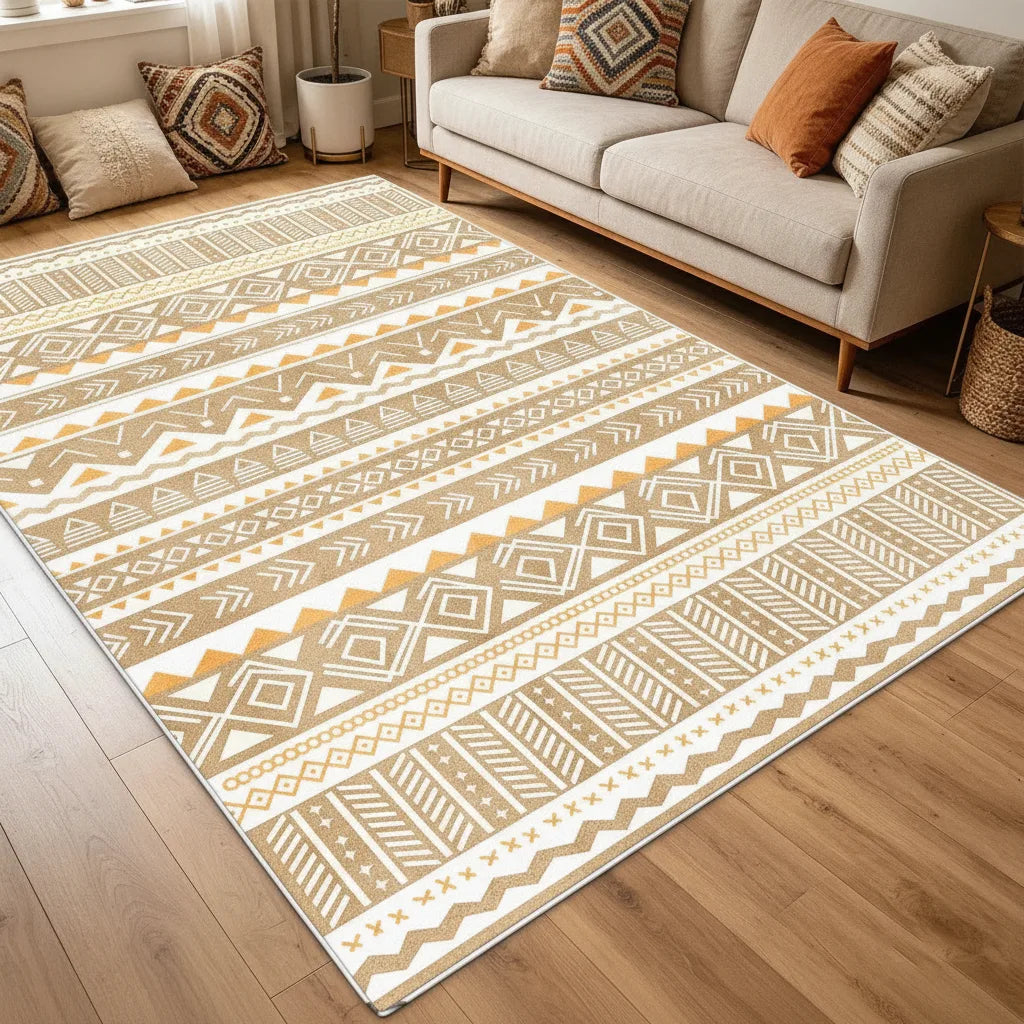 Tapis salon bohème rayé velours court