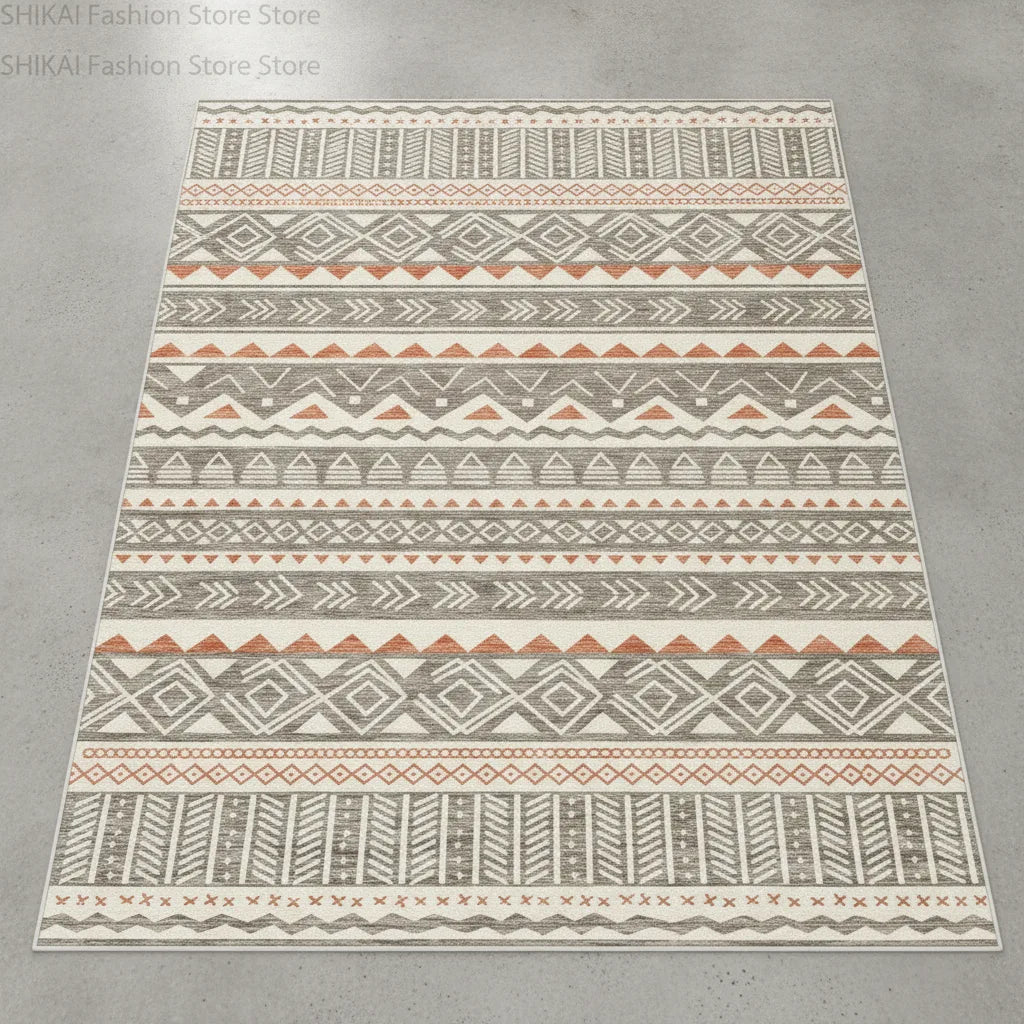 Tapis salon bohème rayé velours court