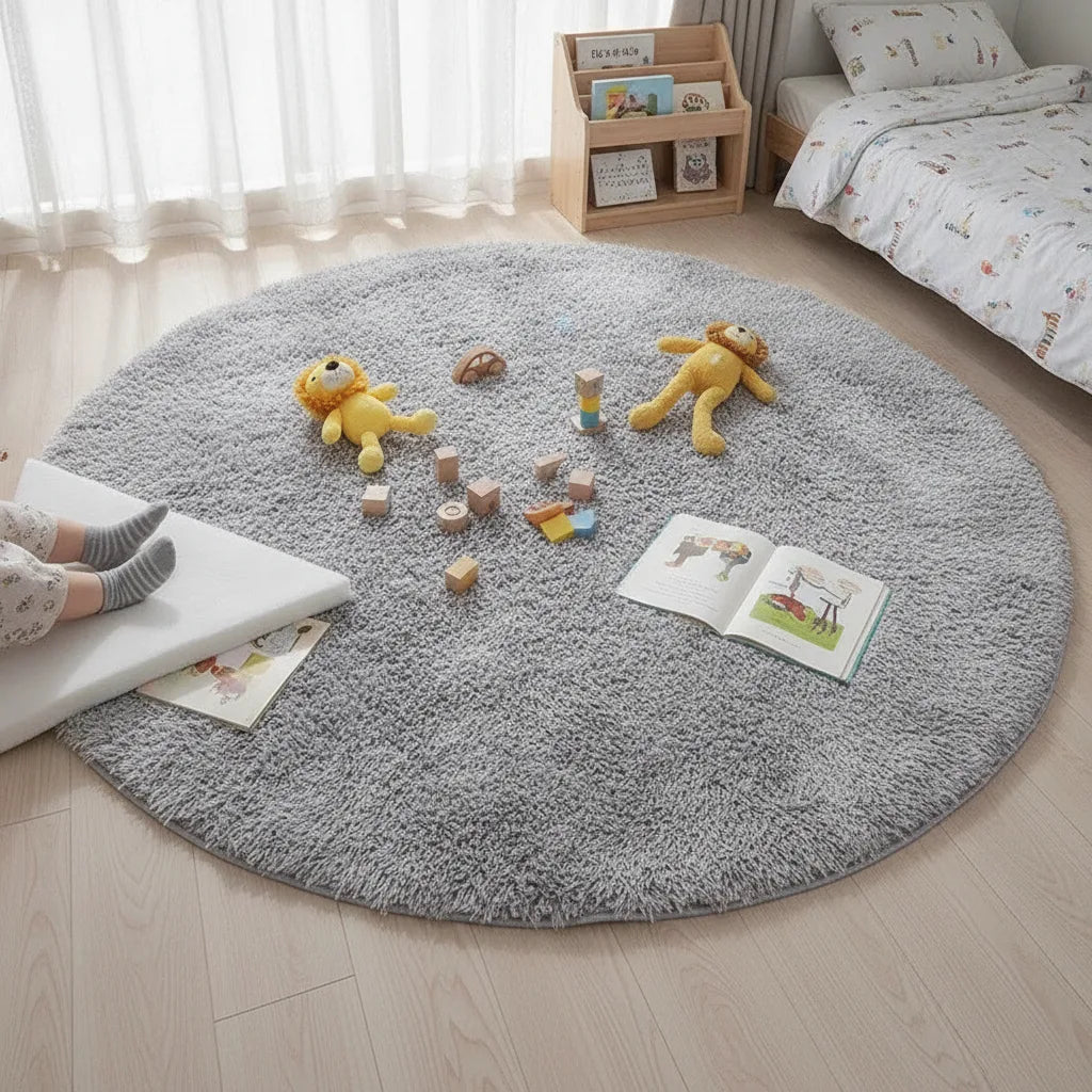 Tapis rond enfant à poils longs