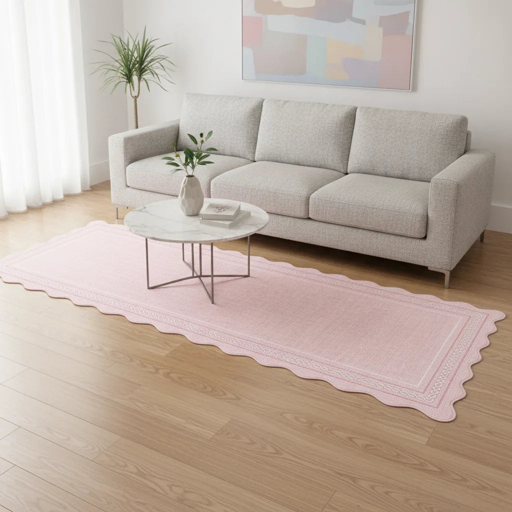Tapis salon uni à bords festonnés
