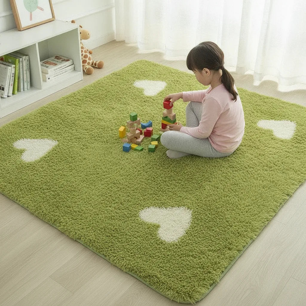 Tapis enfant cœurs à poils longs