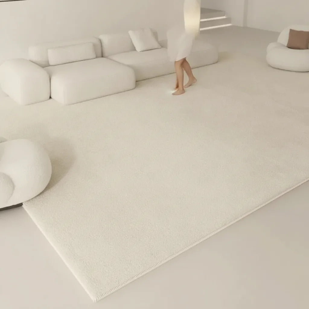 Tapis de salon uni blanc moelleux