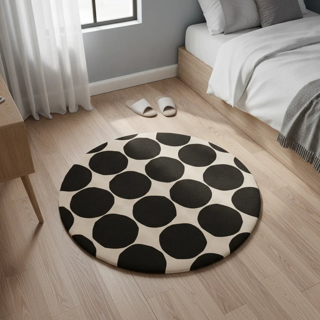 Tapis rond velours ras géométrique