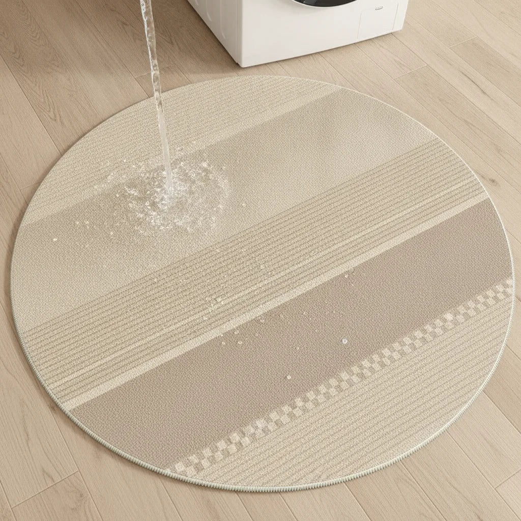 Tapis rond moderne rayé lavable
