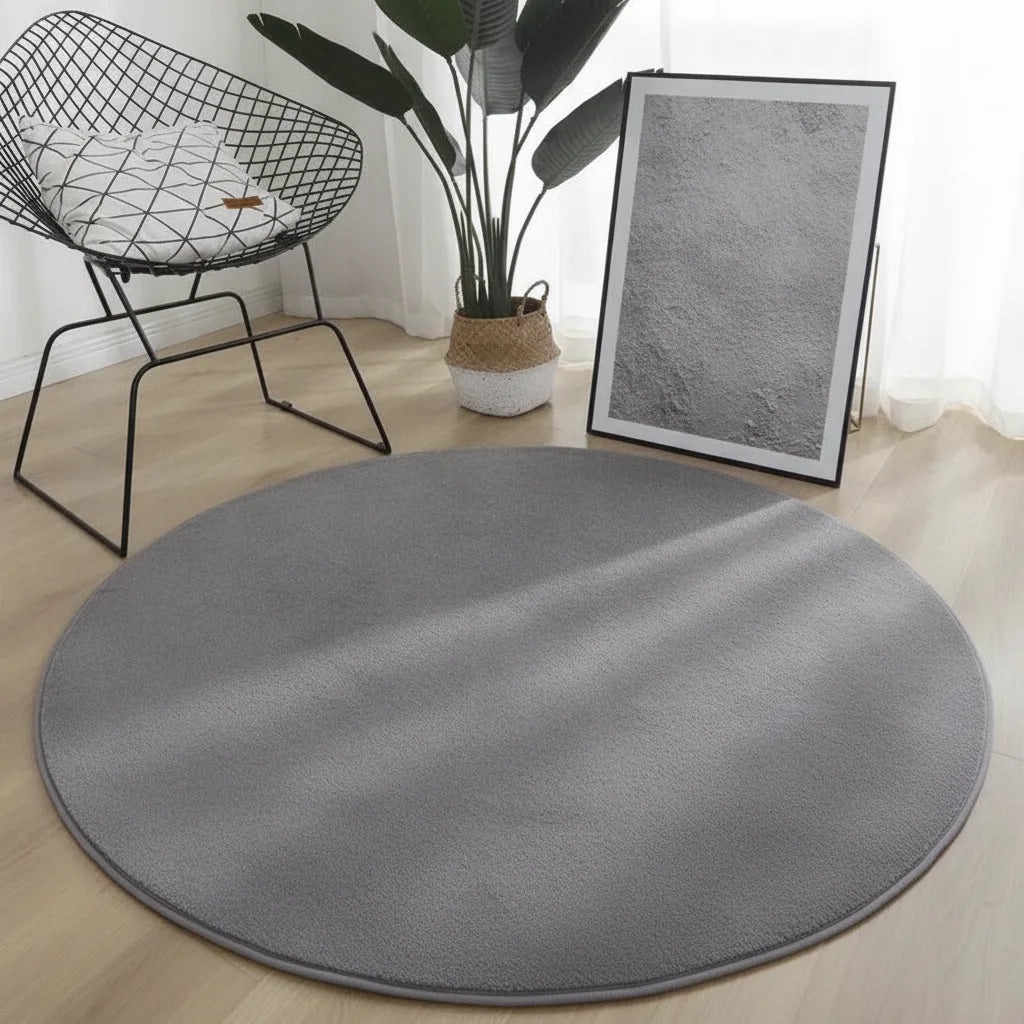 Tapis rond velours uni gris