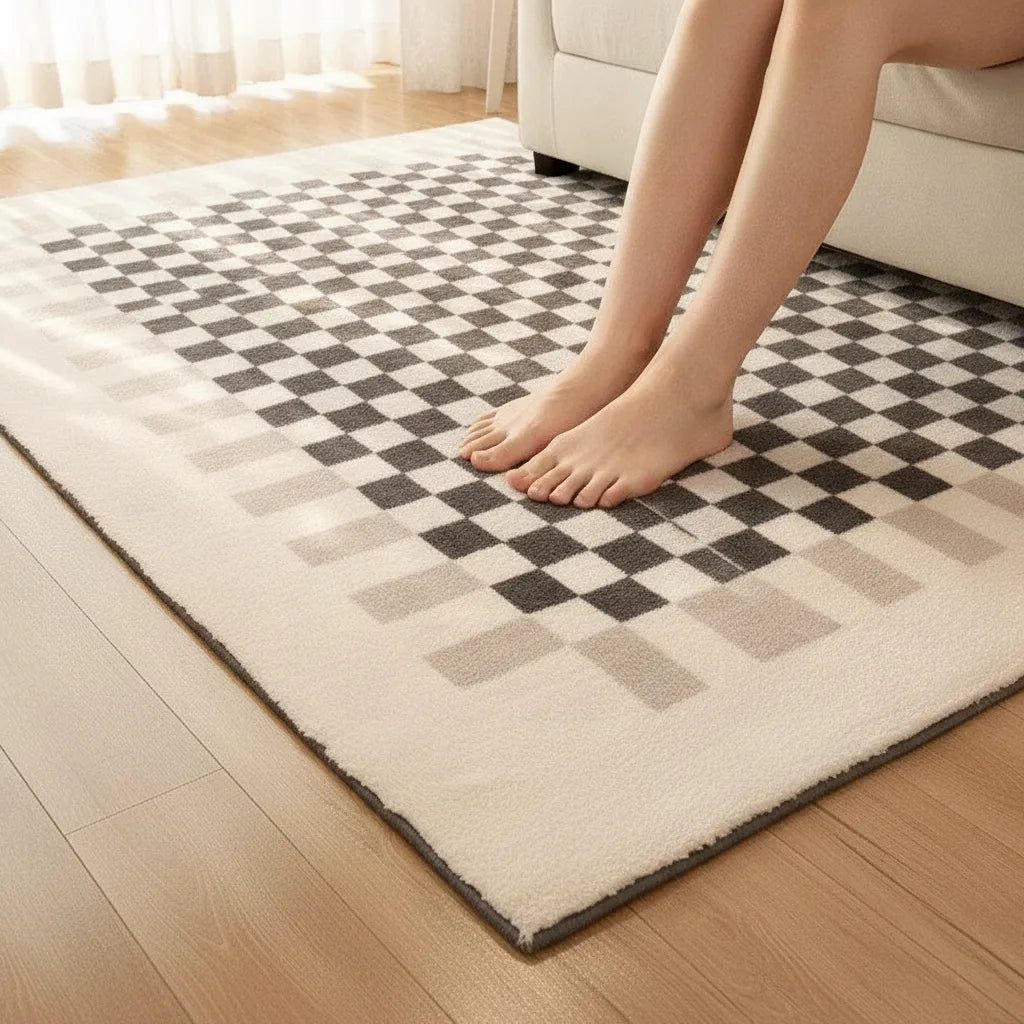 Tapis salon damier rétro tout doux