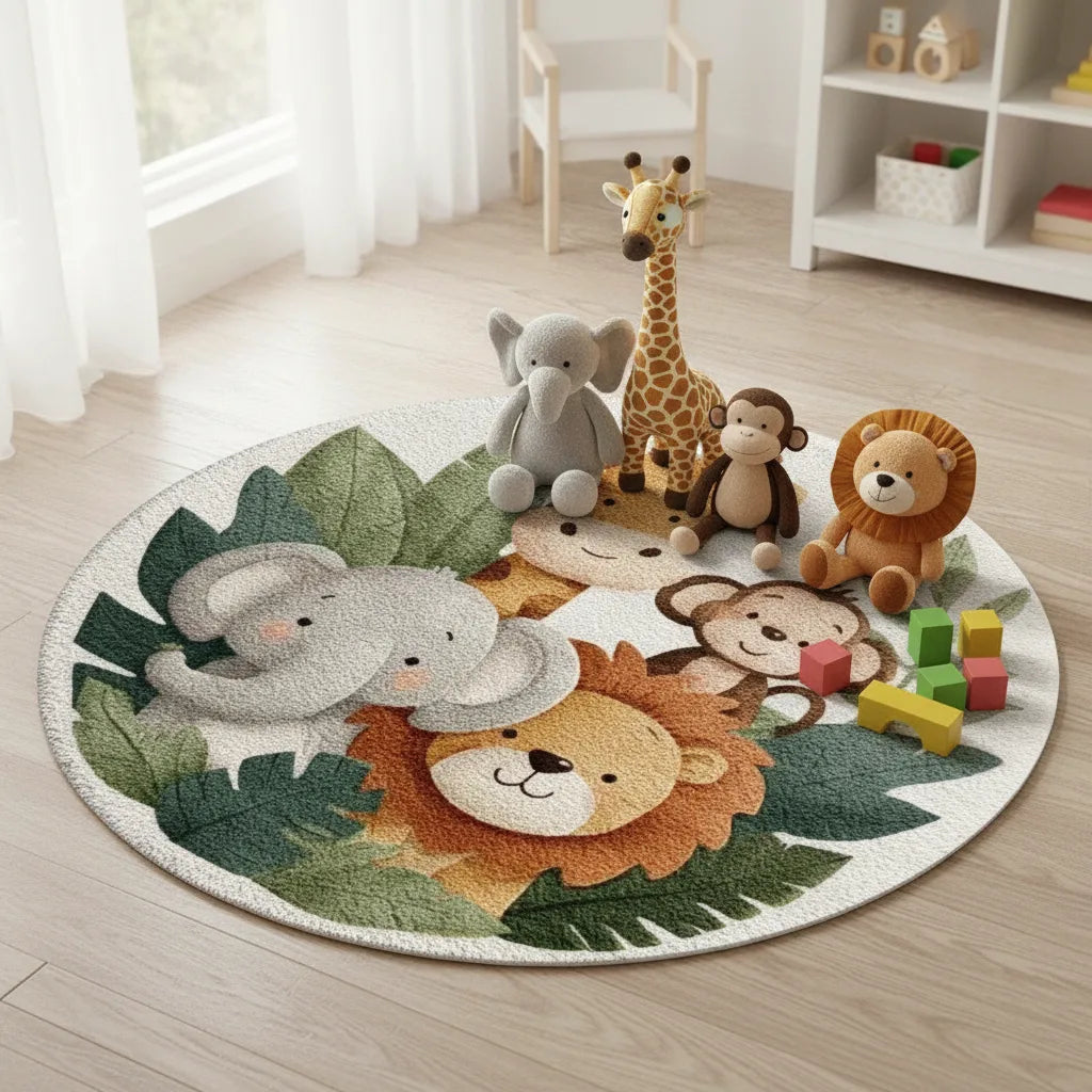 Tapis rond enfant animaux de la jungle
