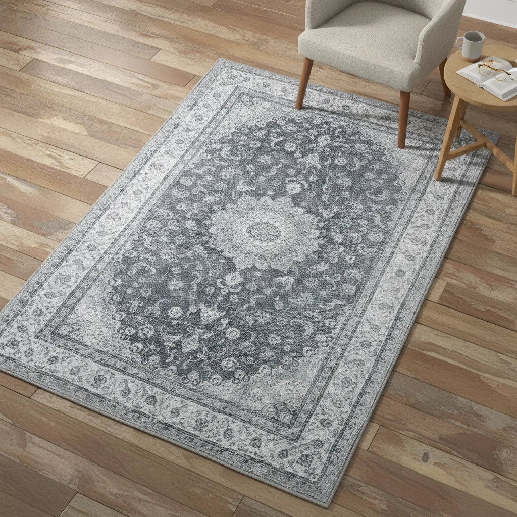 Tapis oriental vintage gris ou bleu