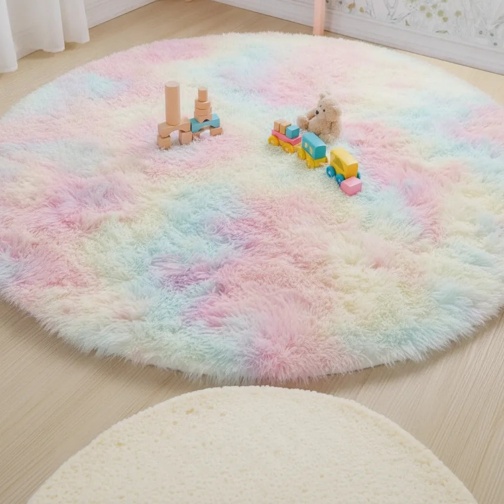 Tapis rond enfant à poils longs