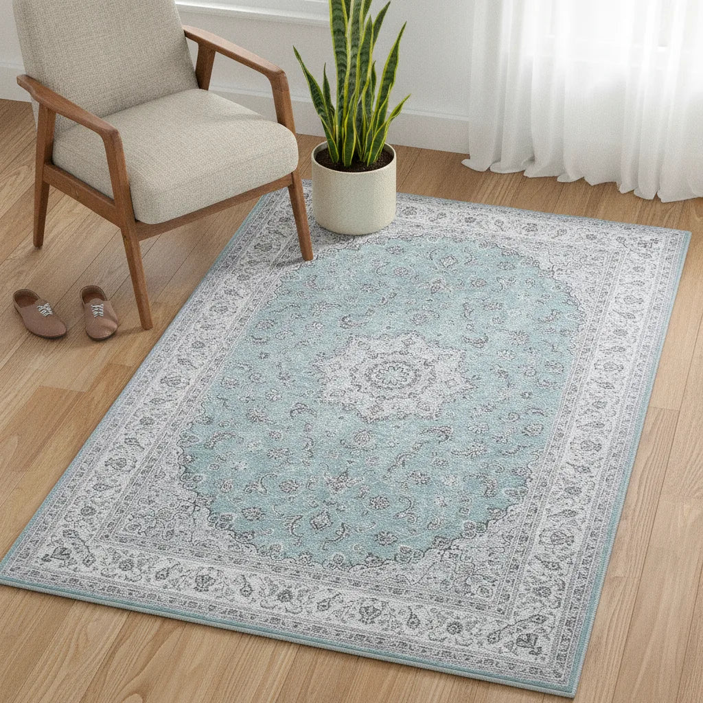 Tapis oriental vintage gris ou bleu