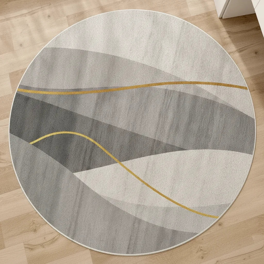 Tapis rond moderne rayé lavable