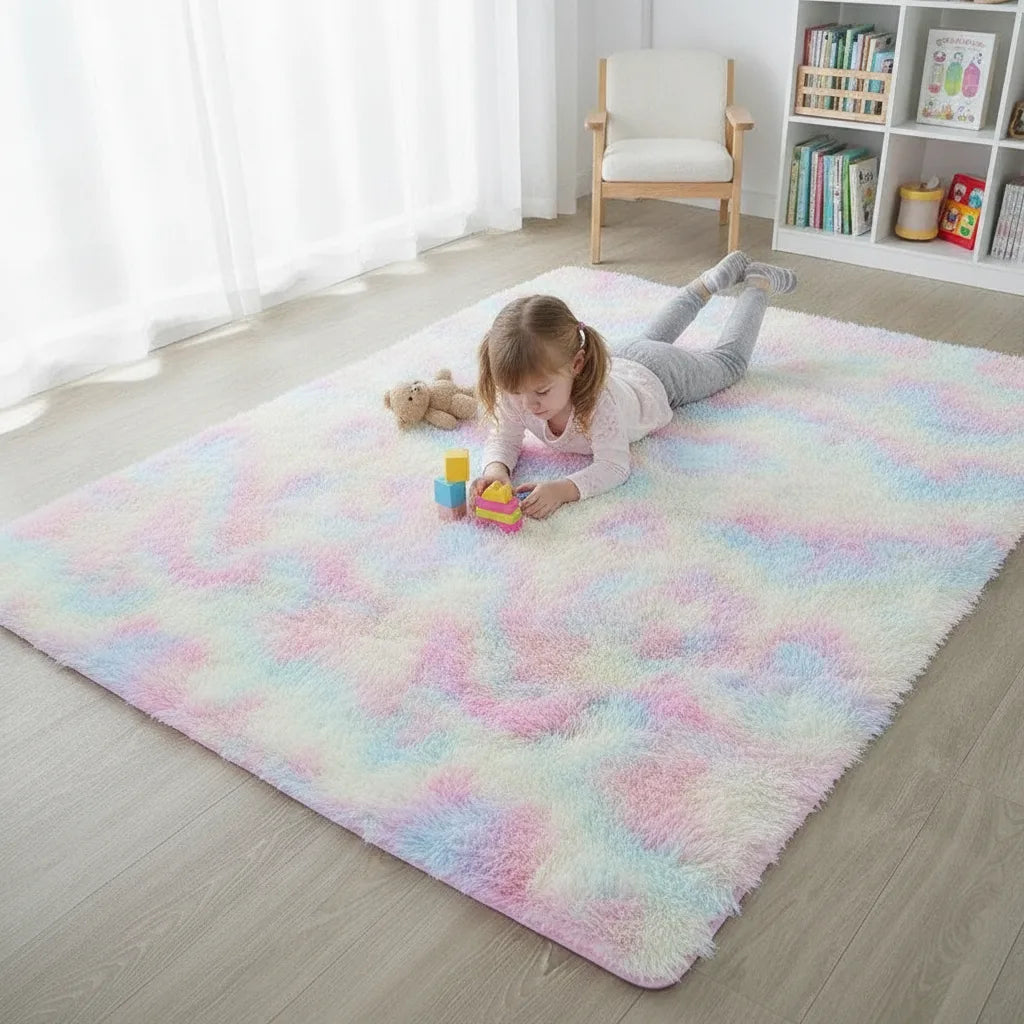 Tapis enfant cœurs à poils longs