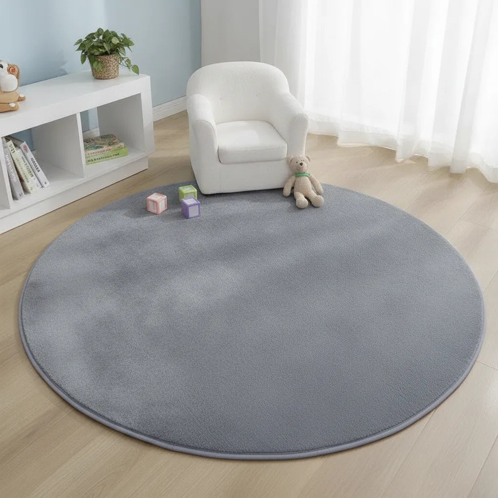 Tapis rond velours uni gris