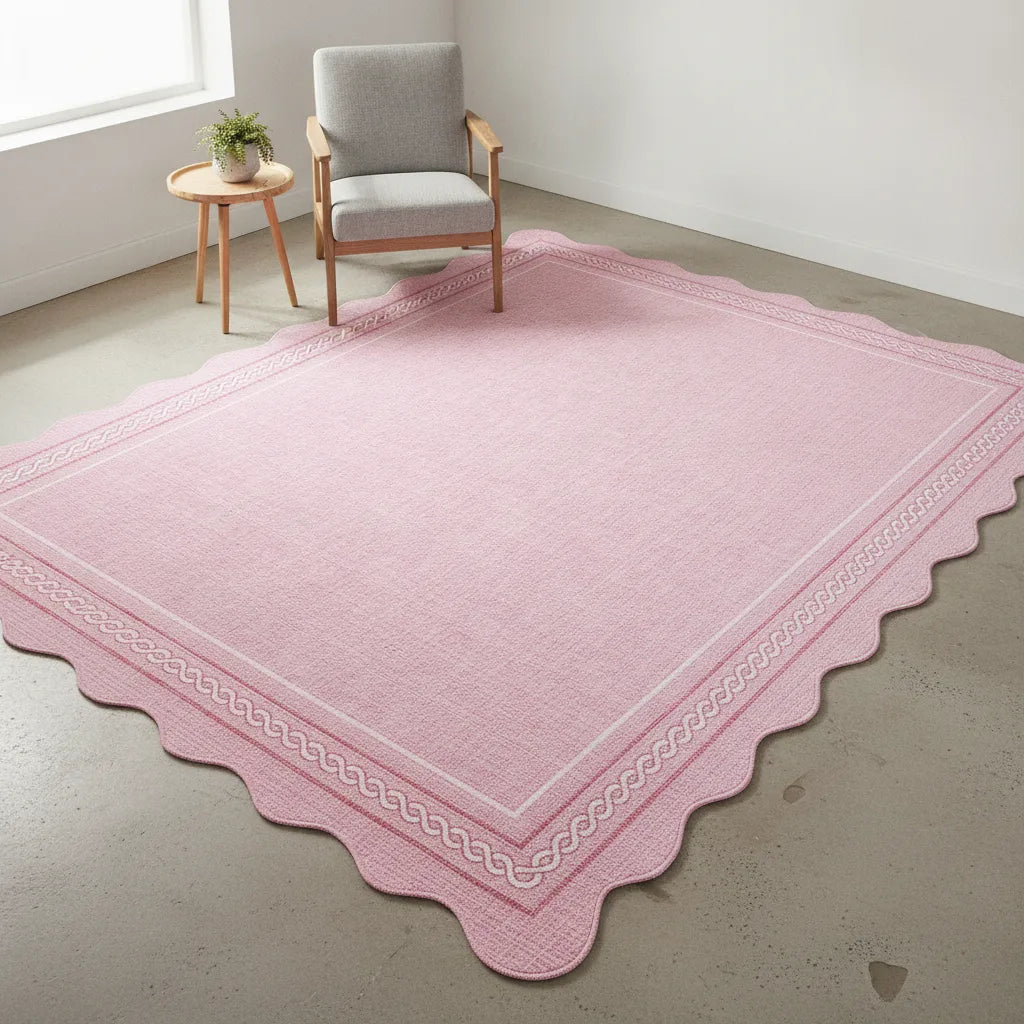 Tapis salon uni à bords festonnés
