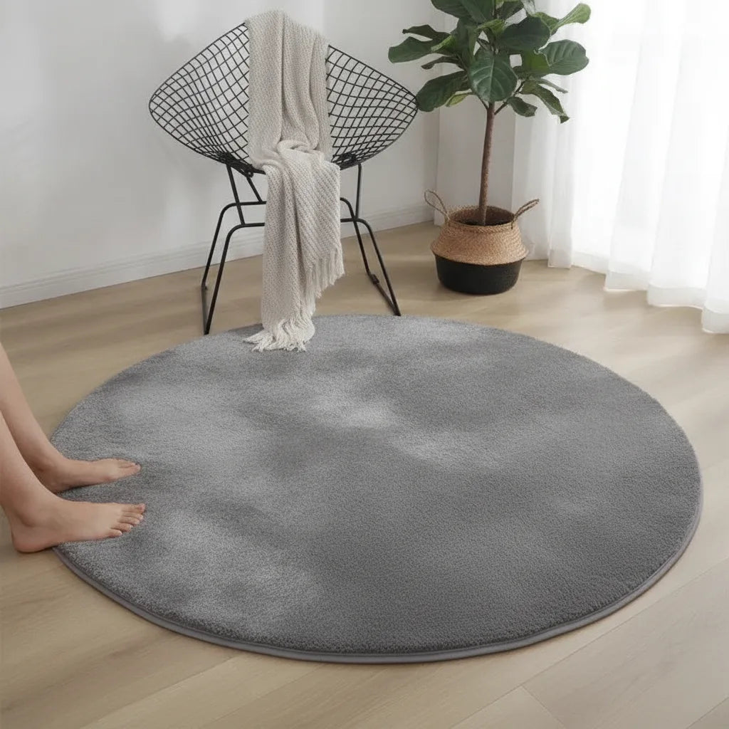 Tapis rond velours uni gris