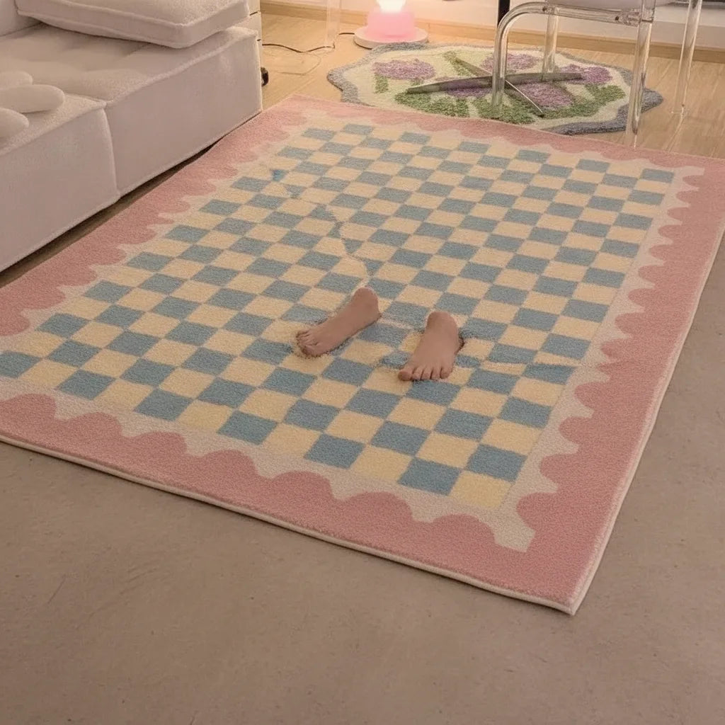 Tapis salon damier rétro tout doux