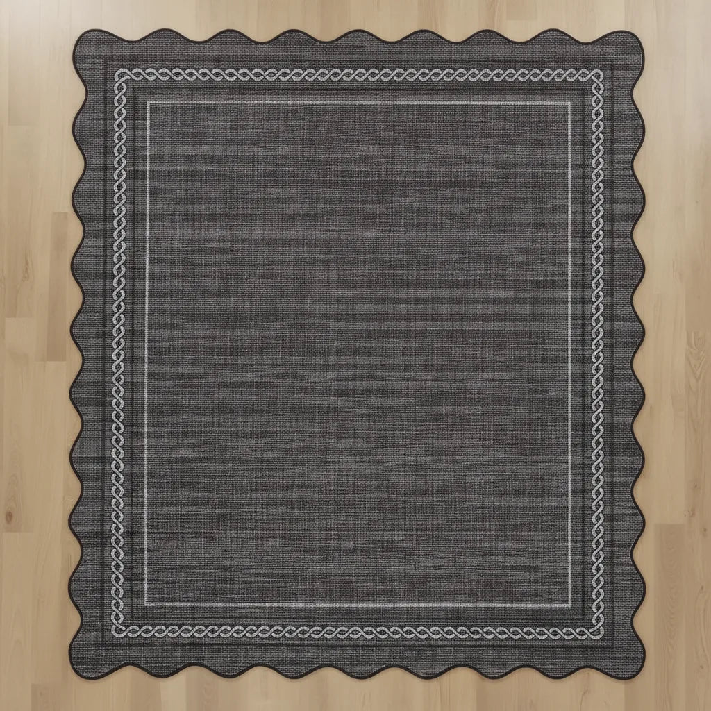 Tapis salon uni à bords festonnés