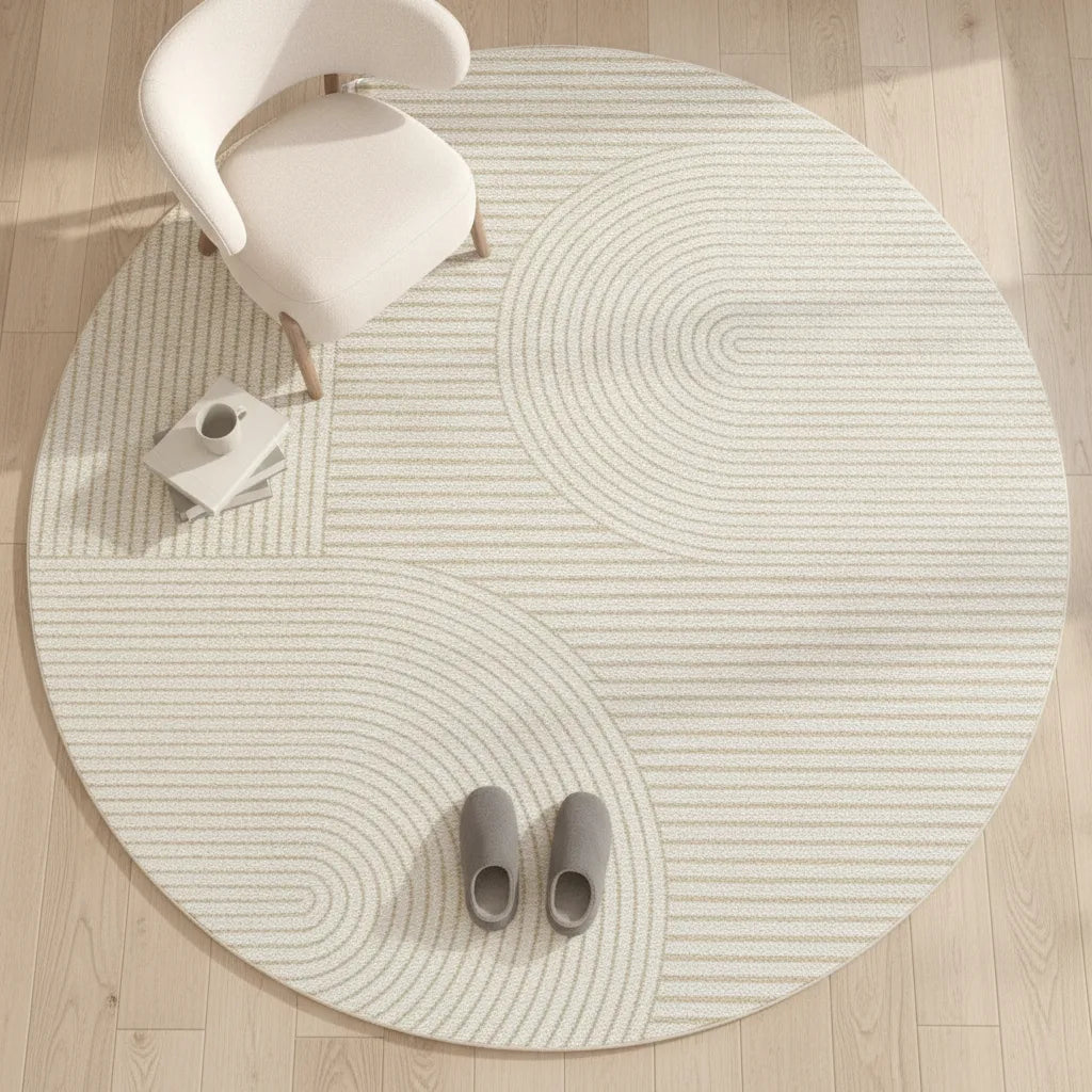 Tapis rond moderne rayé lavable