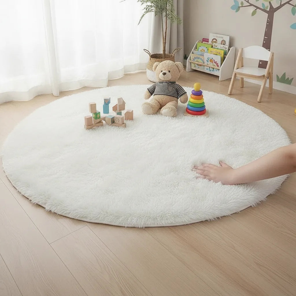 Tapis rond enfant à poils longs