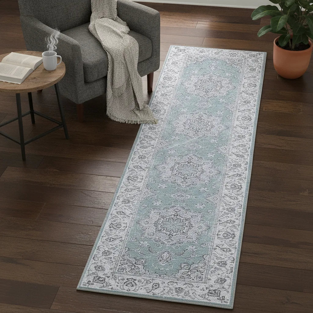 Tapis oriental vintage gris ou bleu
