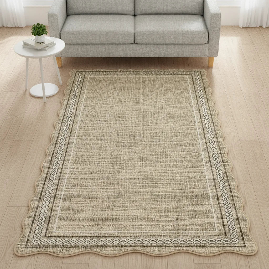 Tapis salon uni à bords festonnés