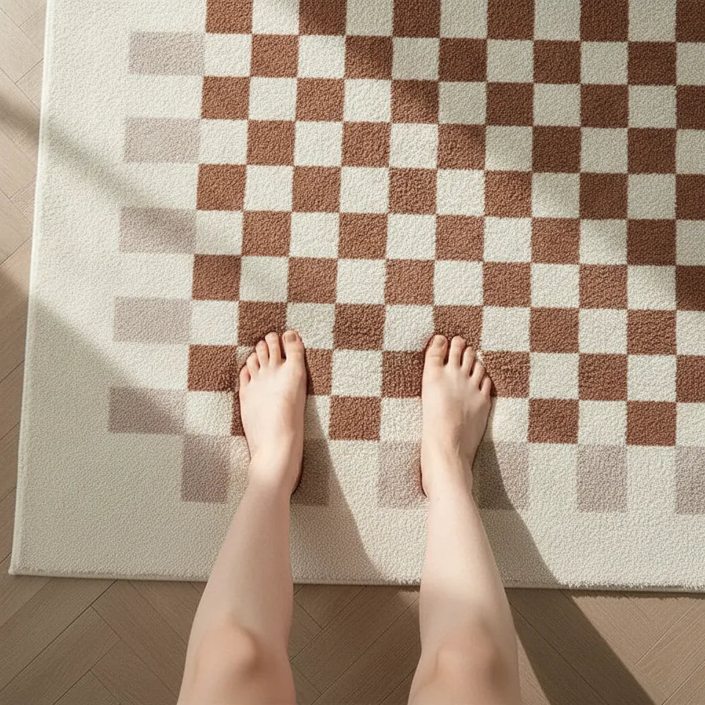 Tapis salon damier rétro tout doux