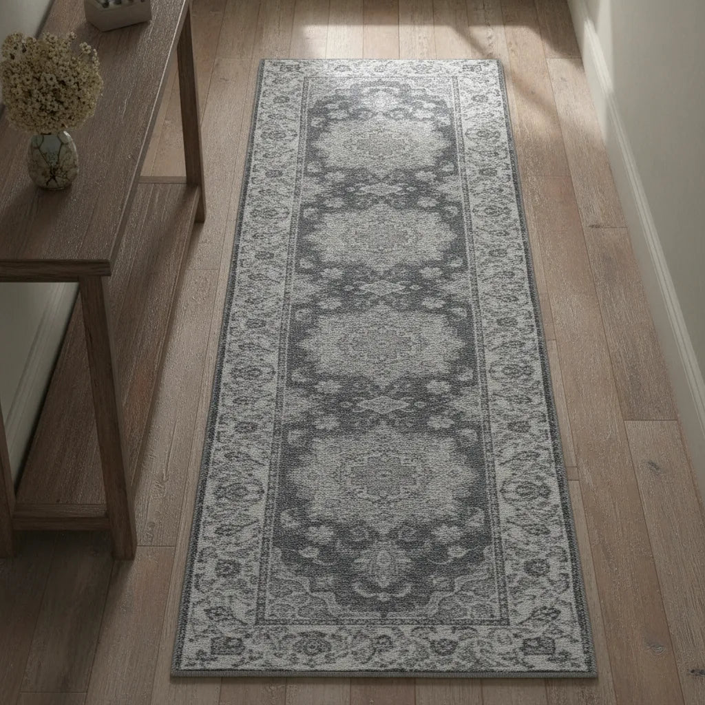 Tapis oriental vintage gris ou bleu