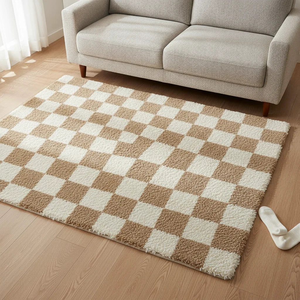 Tapis salon damier rétro tout doux
